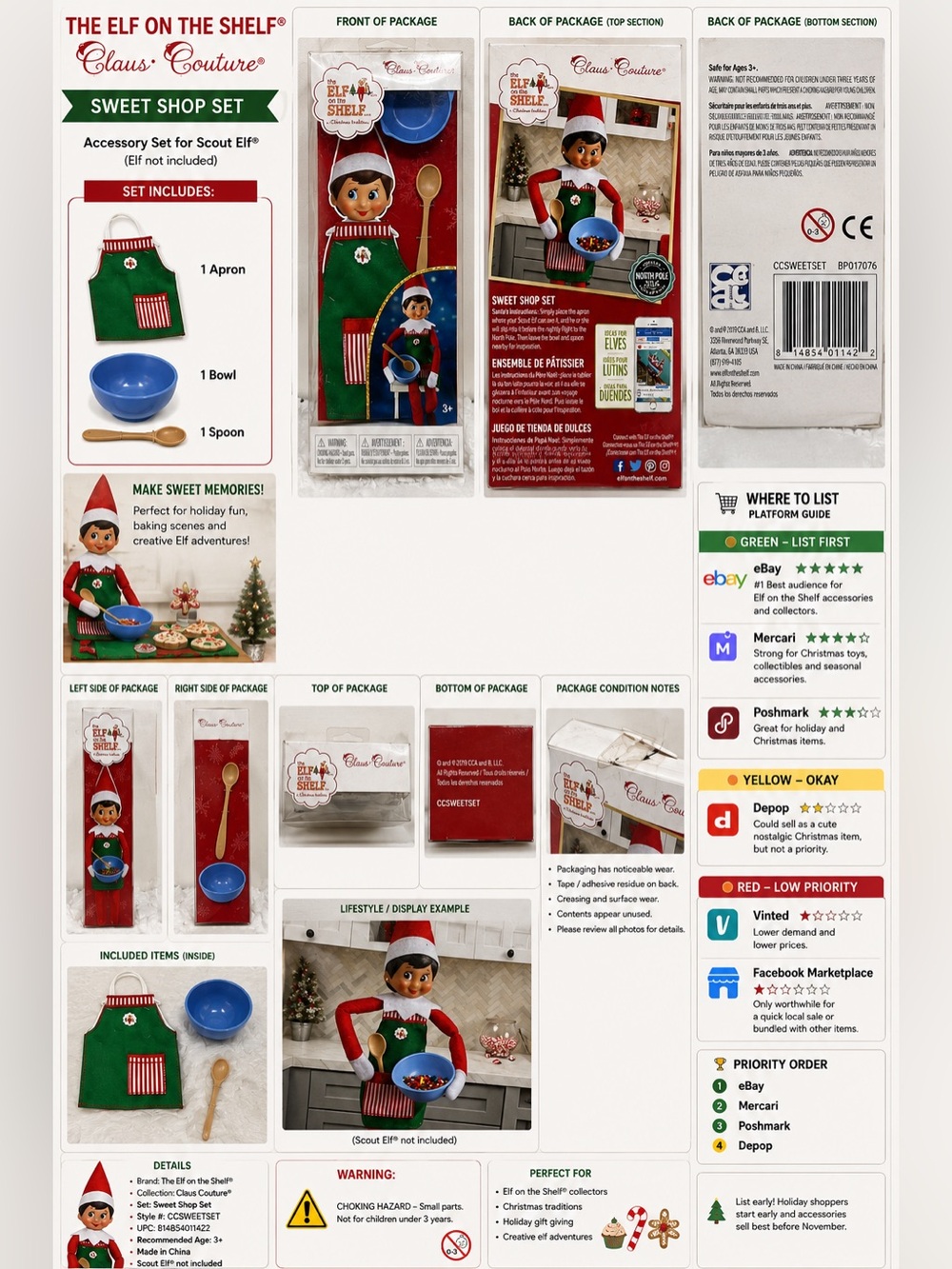 Elf on the Shelf Claus Couture Sweet Shop Set Apron Bowl Spoon New Sealed
